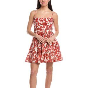 Agua by Agua Bendita Lima red linen hand embroidered mini dress